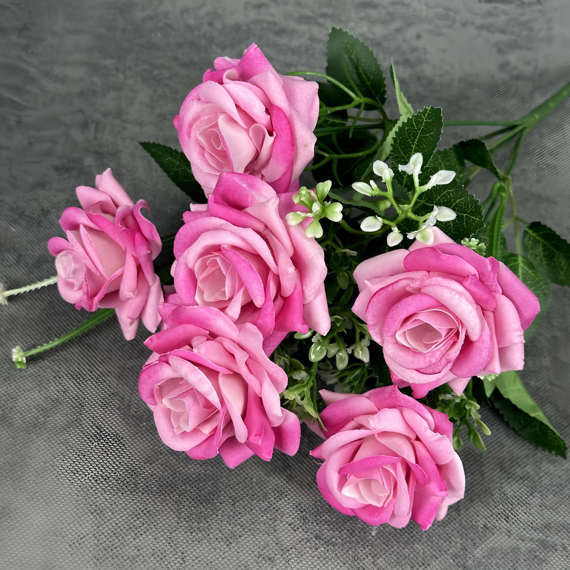 Simulación de 7 cabezas de tela de terciopelo rosa decoración casera decoración de bodas de alto nivel sentido transfronterizo adornos falsos flor al por mayor image 3