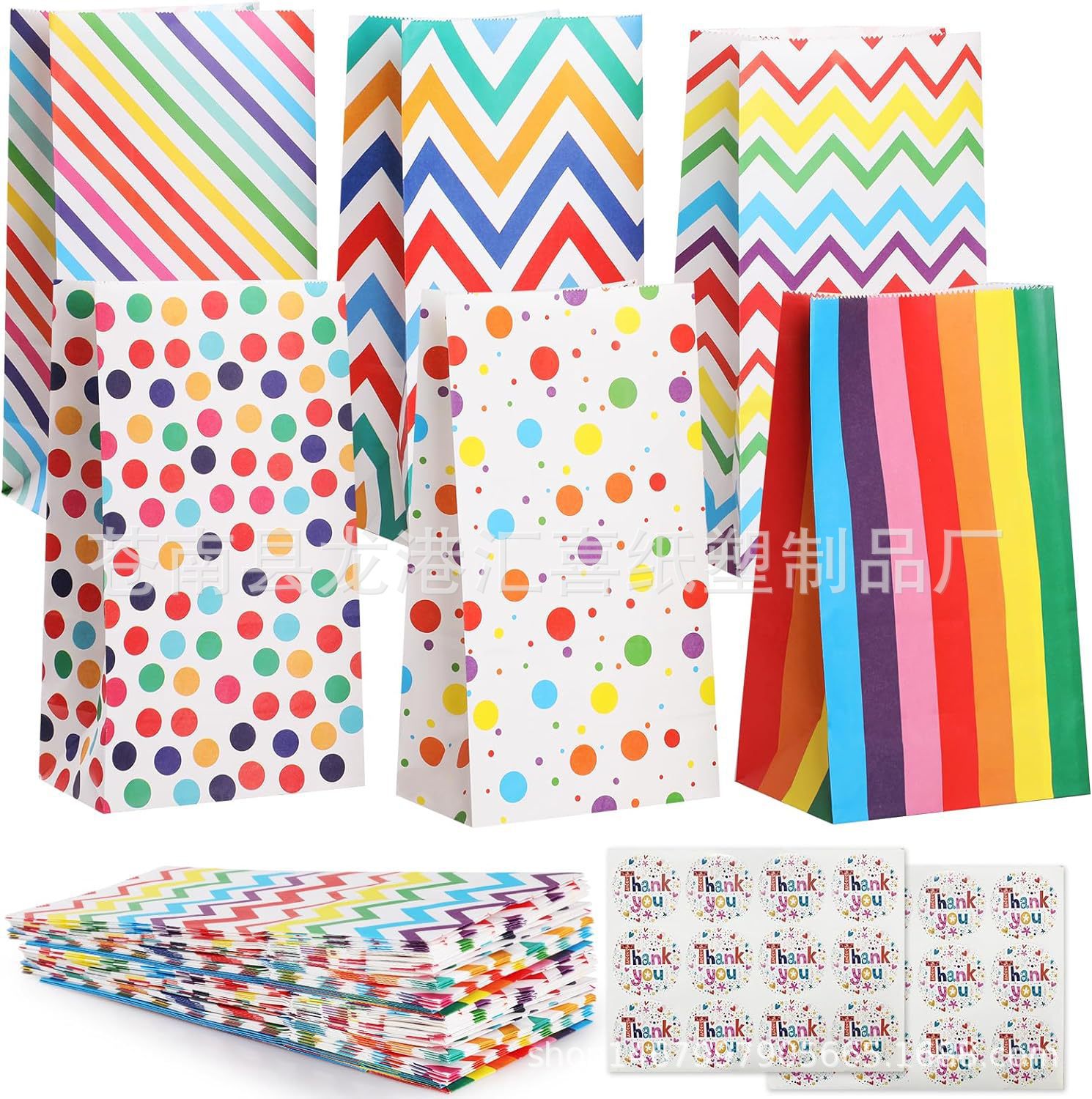 En stock al por mayor Arco Iris a rayas bolsa de dulces fiesta decoración de fiesta bolsa de regalo para hornear sin mango bolsa de papel de embalaje