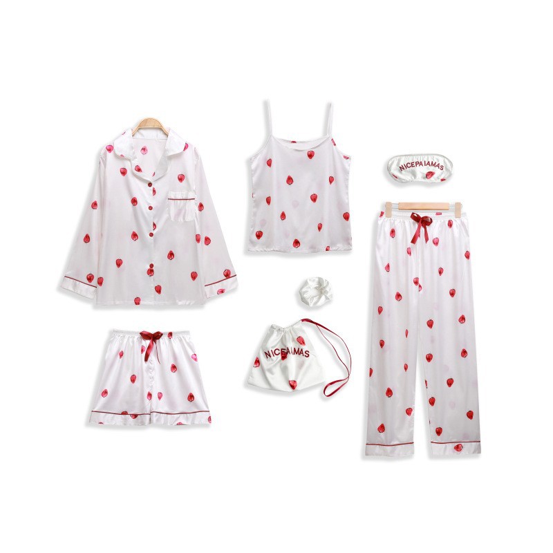 화이트 스트로베리 7피스 파자마 세트