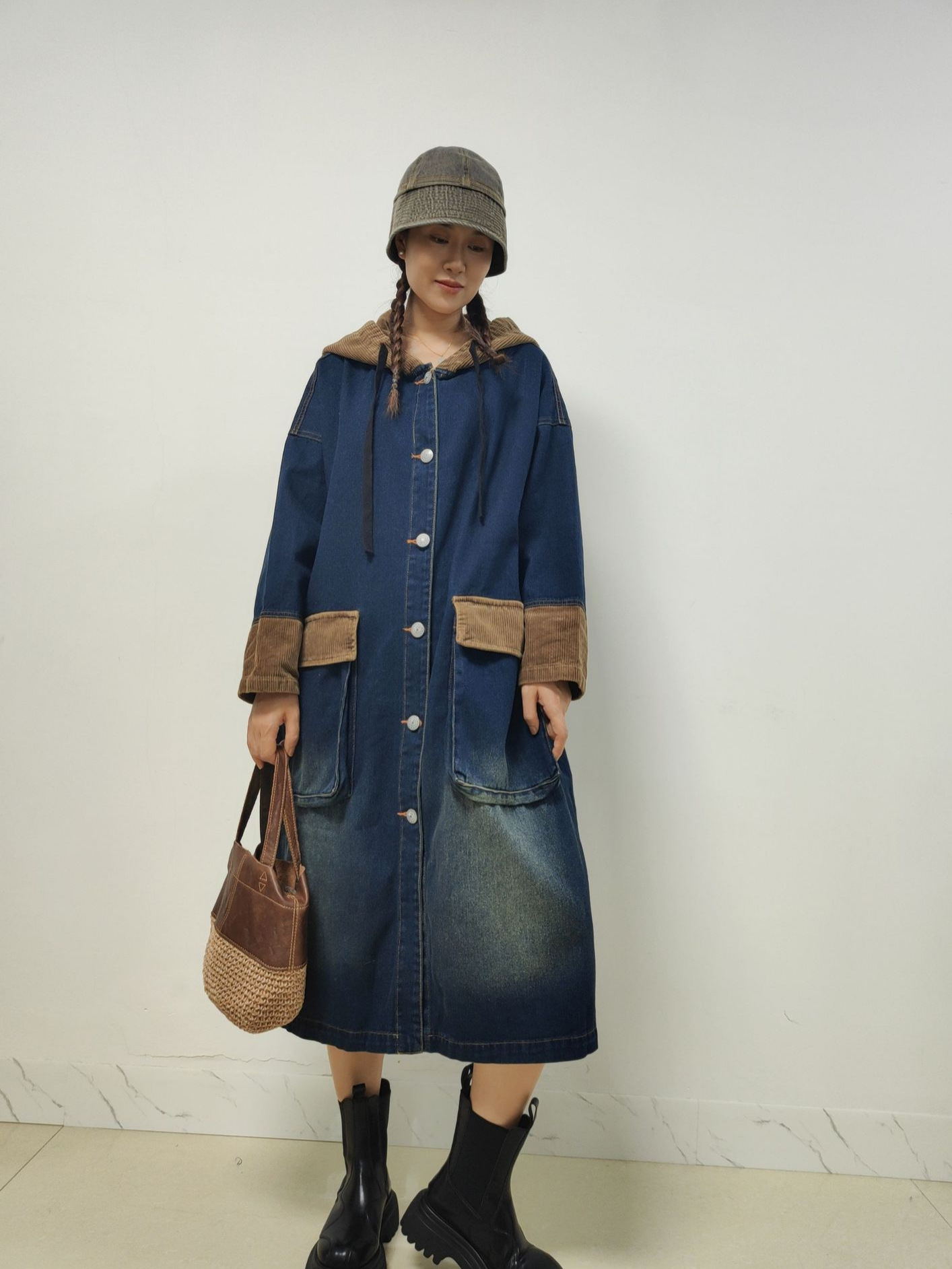 Retro denim autumn jacket