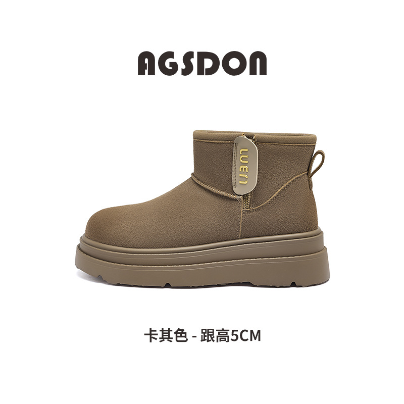 Augu Lion Dengjia terciopelo botas de nieve para mujeres 2025 nuevo invierno engrosado zapatos de algodón de moda botas de pan gruesas