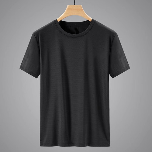 Sports Short Sleeve T-Shirt Summer Breathable Quick-Dry Solid Color Casual Crew Neck Large Men's Silk Short Sleeve T-Shirt Men's Top