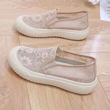 时尚透气网鞋春夏女休闲百搭潮流学生鞋韩版蕾丝一脚蹬软底渔夫鞋