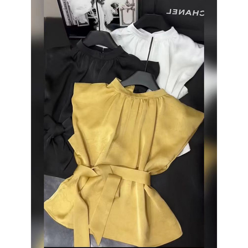 French High-end Acetic Acid Solid Color Shirt Women's Summer New Entry Luxury Style Chic Sleeveless Satin Top with Vertical Collar Autumn