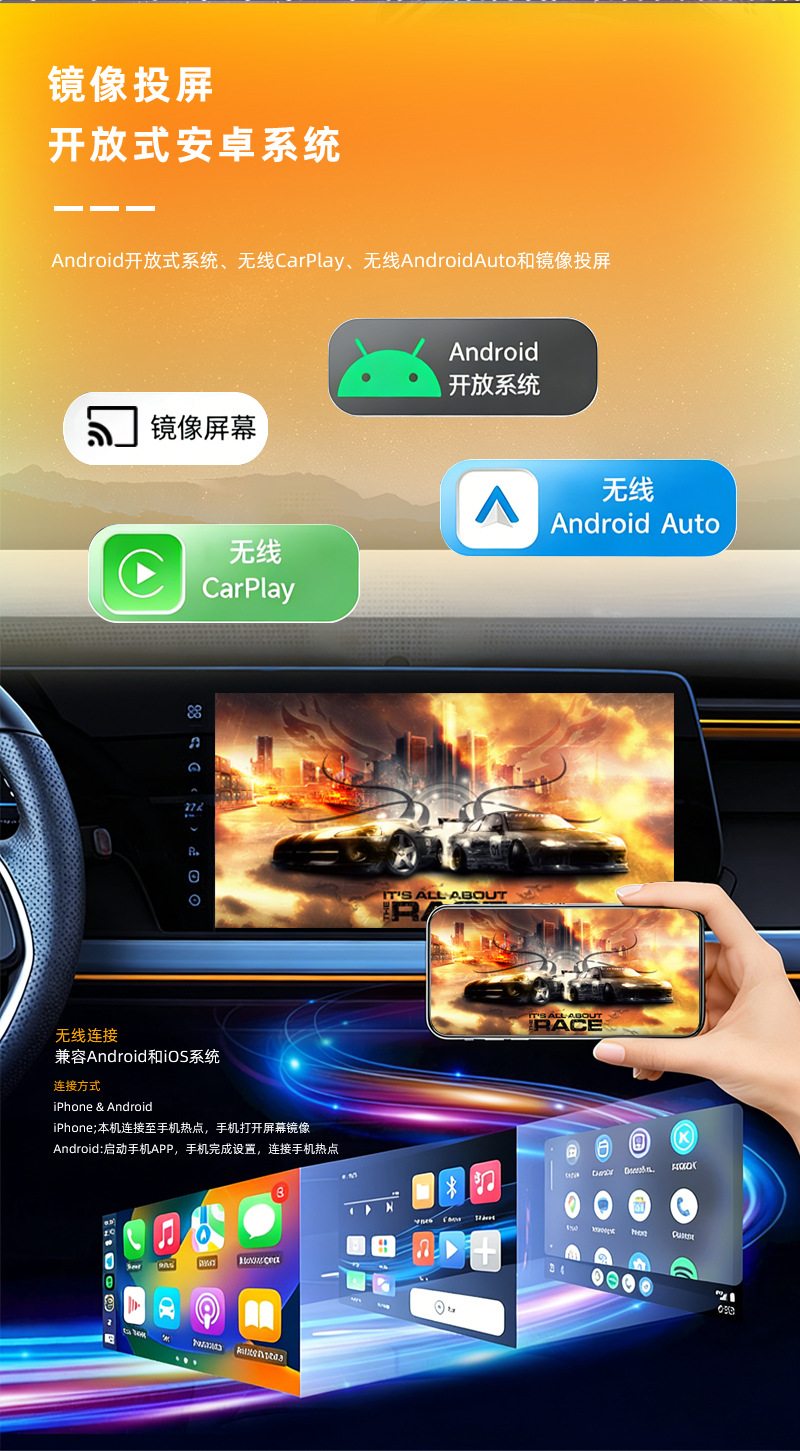 Cross-border open-source 3-in-1 smart car-machine interconnection AI box with screen mirroring and HDMI wireless CarPlay box