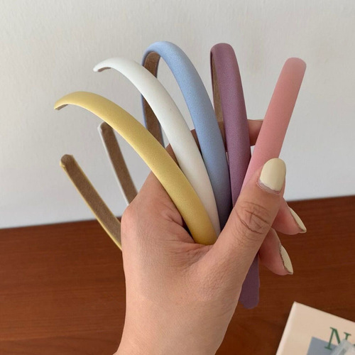 Korean internet celebrity retro gentle fabric solid color thin hair hoop Hong Kong style hairpin simple candy color headband hair hole