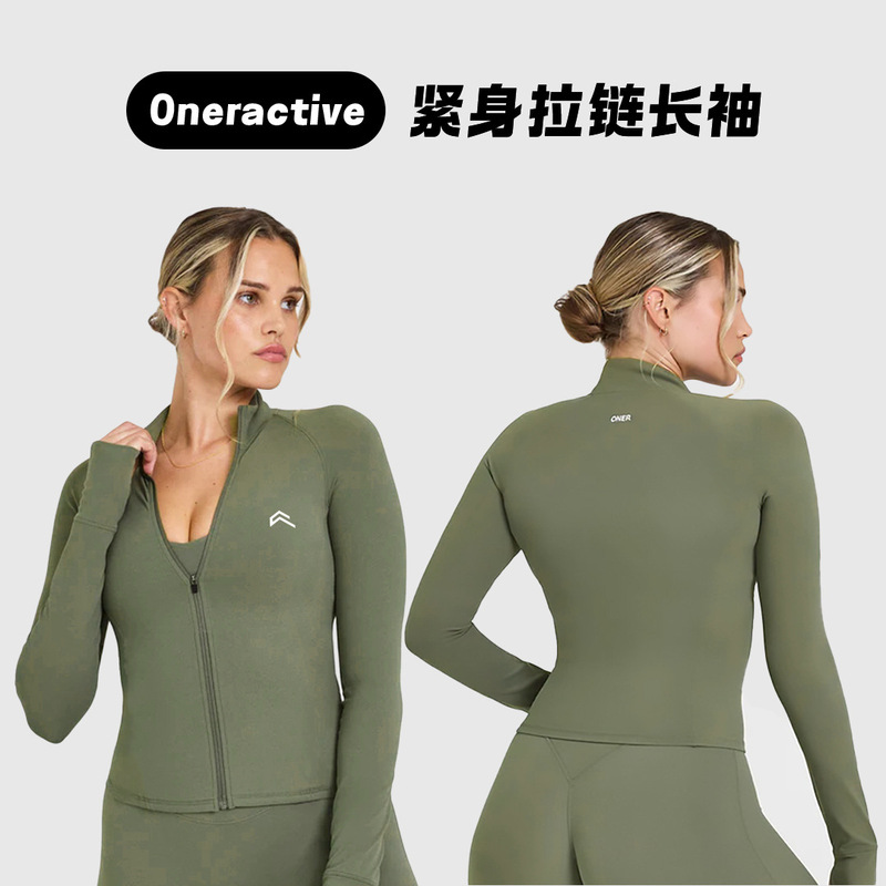 Oner Stand-Up Collar Zipper Yoga Jacket Women's Cardigan Running and Cycling Clothing Sports Top Long-Sleeved Autumn and Winter Fitness Clothing