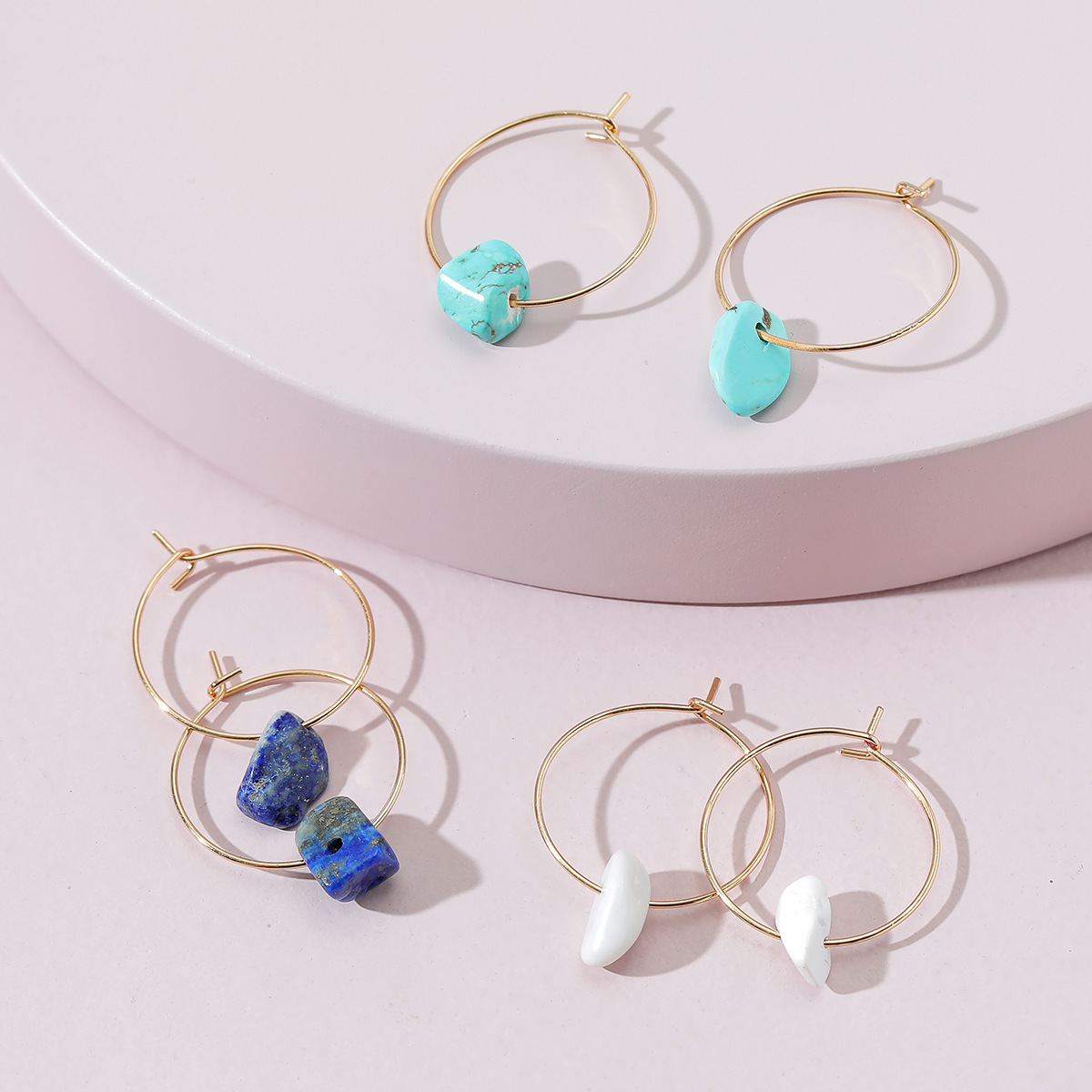 Fashion Jewelry Wholesale Simple Thin Hoop Earrings Rough Earrings Set display picture 2