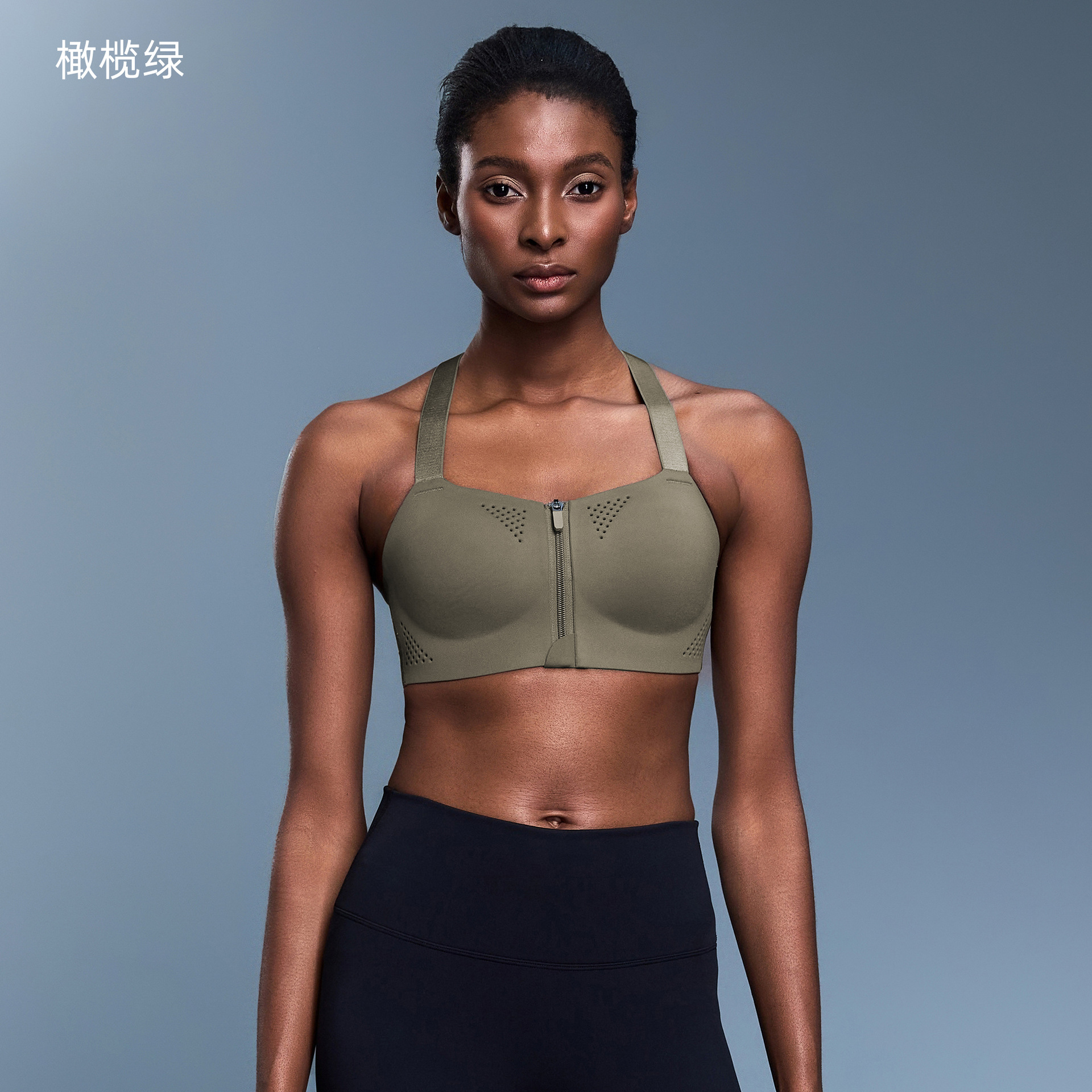 Zipper delantera una taza antichoque ropa interior deportiva mujer correa de hombro ajustable bra de yoga anti-caída D25117
