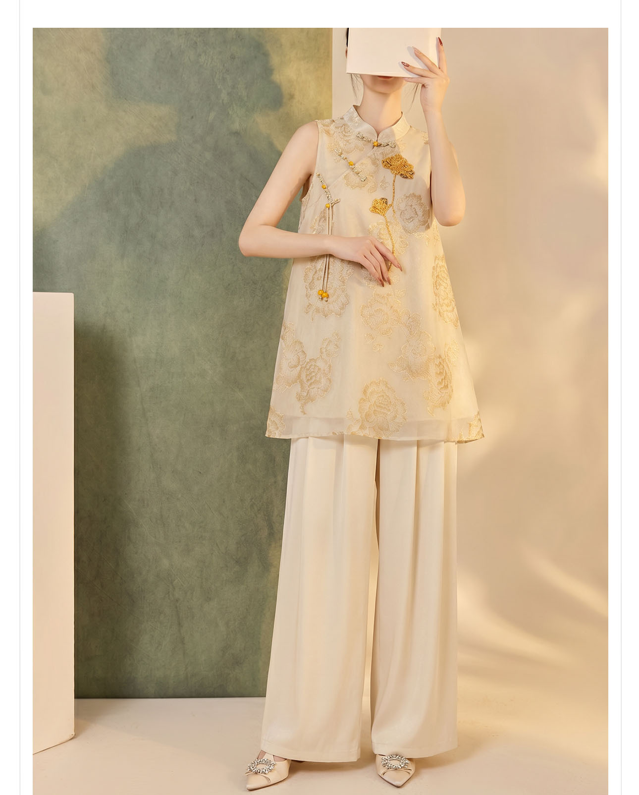 Đầm vest nữ retro chất jacquard cài snap — nghệ chi tiết 7