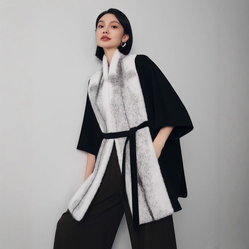 Autumn and winter high-end sense mink fur cape imported mink fur coat high-end double-sided cashmere coat women