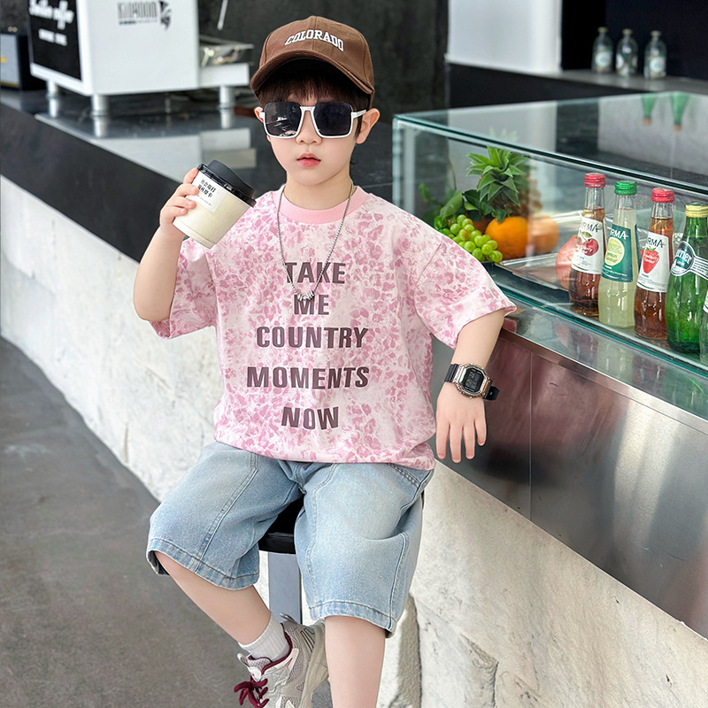 7359 Ropa para niños Traje para niños Verano 2025 Nuevos niños Coreanos Camiseta de manga corta Pantalones Bebé guapo Verano 6