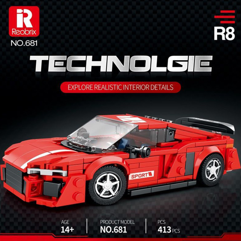 Zhenzhuan Eight-Grid Car 681 R8 Supercar Racing Model Small Particle Assembly Building Blocks Boys' Educational Toy Gift Zhenzhuan Eight-Grid Car 681 R8 Supercar Racing Model Small Particle Assembly Building Blocks Boys' Educational Toy Gift