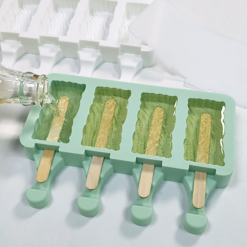 Sanxin 4-piece Quicksand helado molde de silicona DIY hogar Popsicle cubo de hielo helado con tapa herramienta abrasiva de grado alimenticio