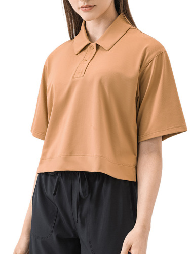 Summer New Casual Loose Collar Polo Shirt Women Fashion Versatile Yoga Fitness Short Sleeve DSS066