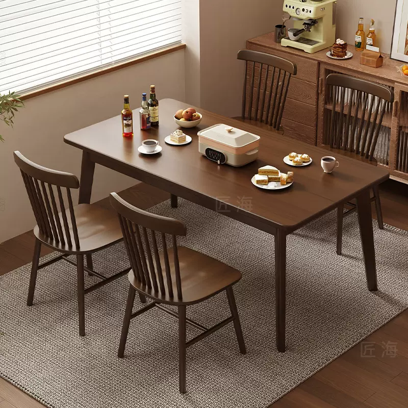 匠海全实木餐桌客厅家用吃饭桌子现代简约小户型长方形日式餐桌椅