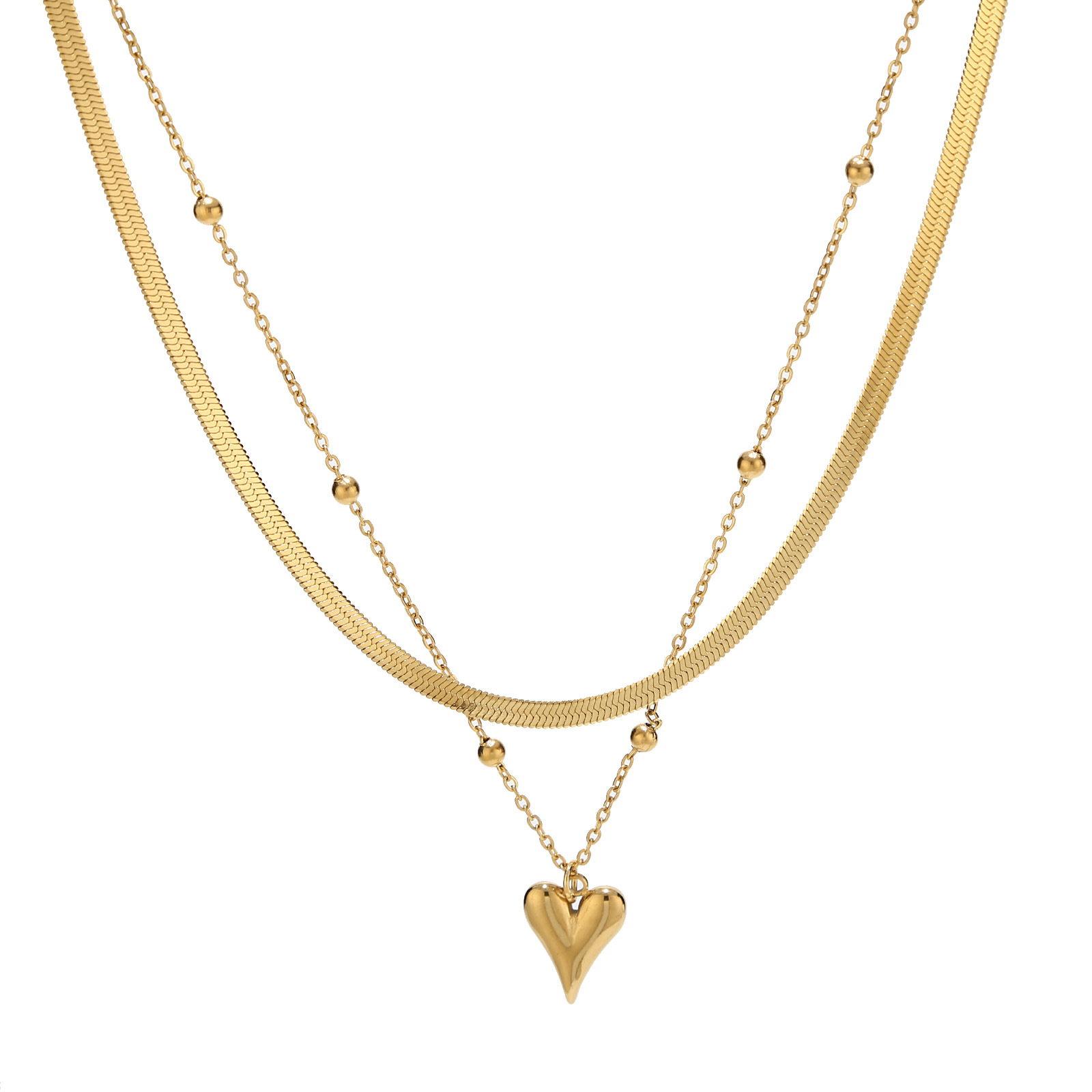 Women'S Gender Fashion Heart Shape Stainless Steel Plating Layered Necklaces 1 Piece