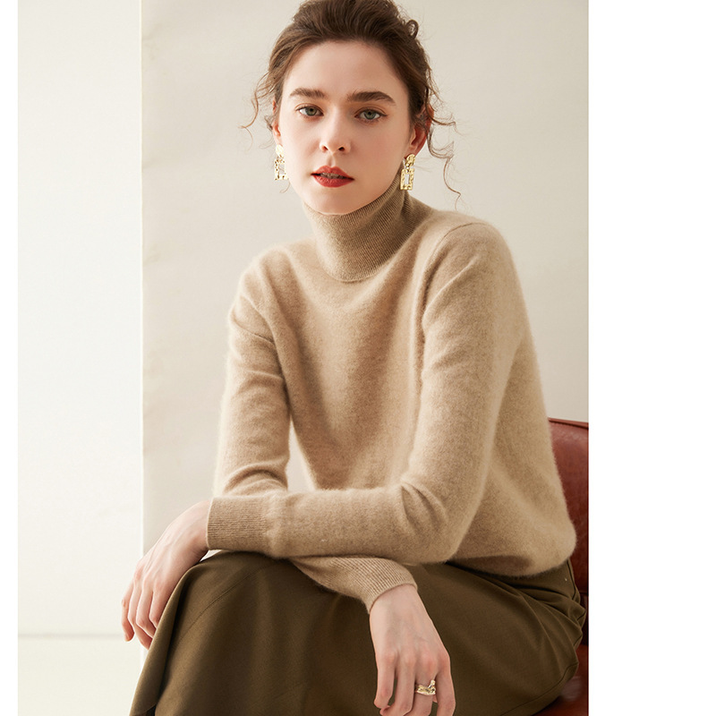 Soft Waxy Pure Cashmere Women's Thickened High Neck Loose Fashionable Autumn and Winter Solid Color Pullover All-match Knitted Base Shirt Soft Waxy Pure Cashmere Women's Thickened High Neck Loose Fashionable Autumn and Winter Solid Color Pullover All-match Knitted Base Shirt