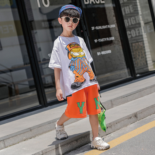 Boys' Short Sleeve Set Summer 2024 New Trendy Cool Style Medium and Large Children Celebrity Sports Korean Version Boys Stylish Children's Clothing