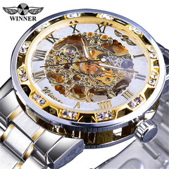 Winner drop shipping winner watch men's fashion casual hollow rhinestone manual mechanical watch men's trendy