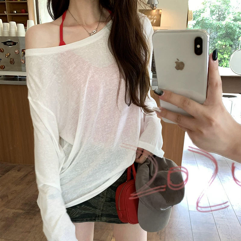 YS8 реальное фото, слегка прозрачная рубашка Pure Desire, ленивая и непринужденная, утягивающая рубашка, футболка с длинными рукавами, женская тонкая солнцезащитная крышка для кондиционирования воздуха
