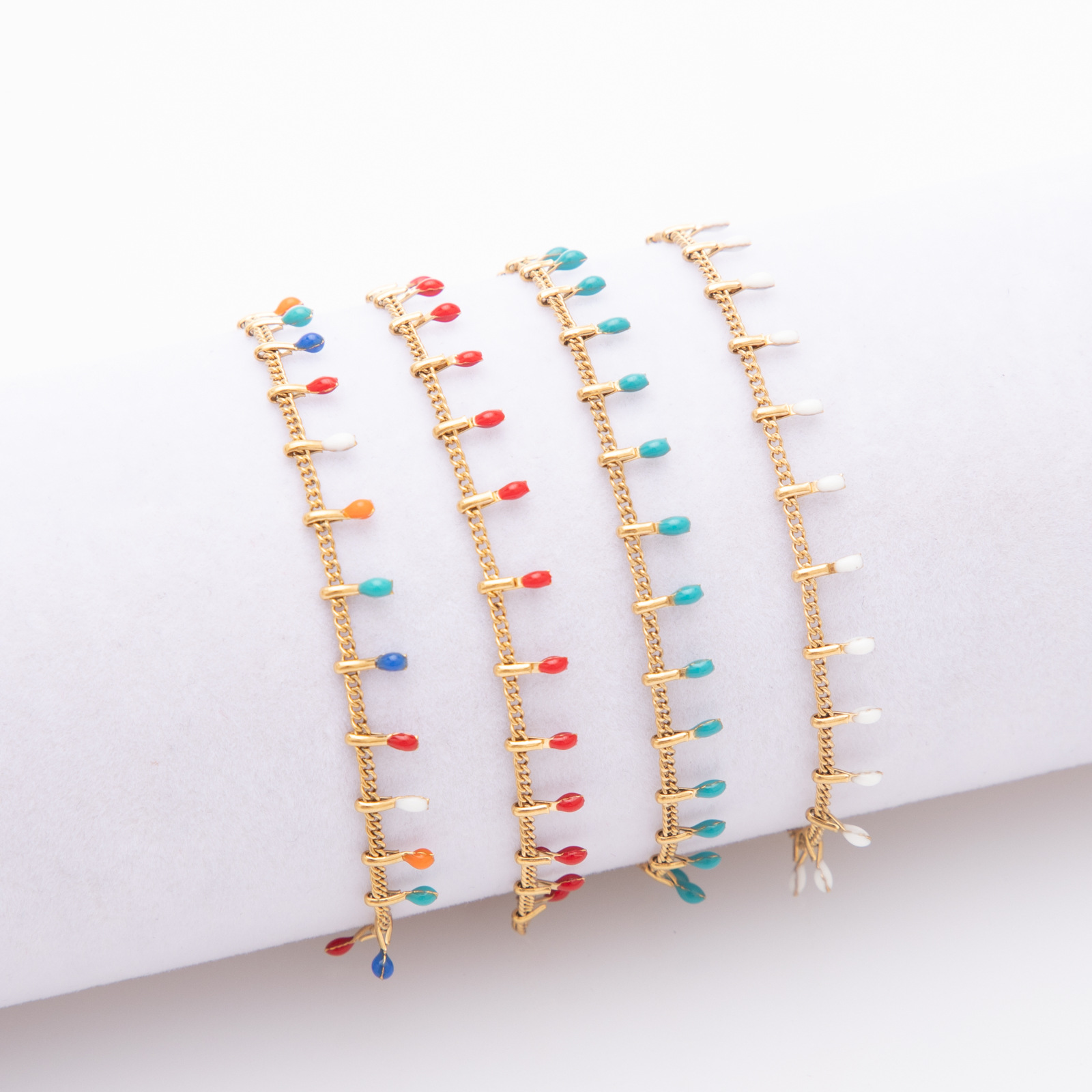 New feet drop glaze titanium steel bracelet stainless steel color enamel women's all-match high-end temperament jewelry does not fade