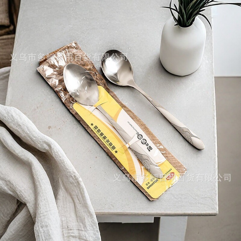 High-Looking Stainless Steel Spoons, Individually Packaged, Portable Student Table Spoons for Digging Watermelon and Fruit Spoons Wholesale