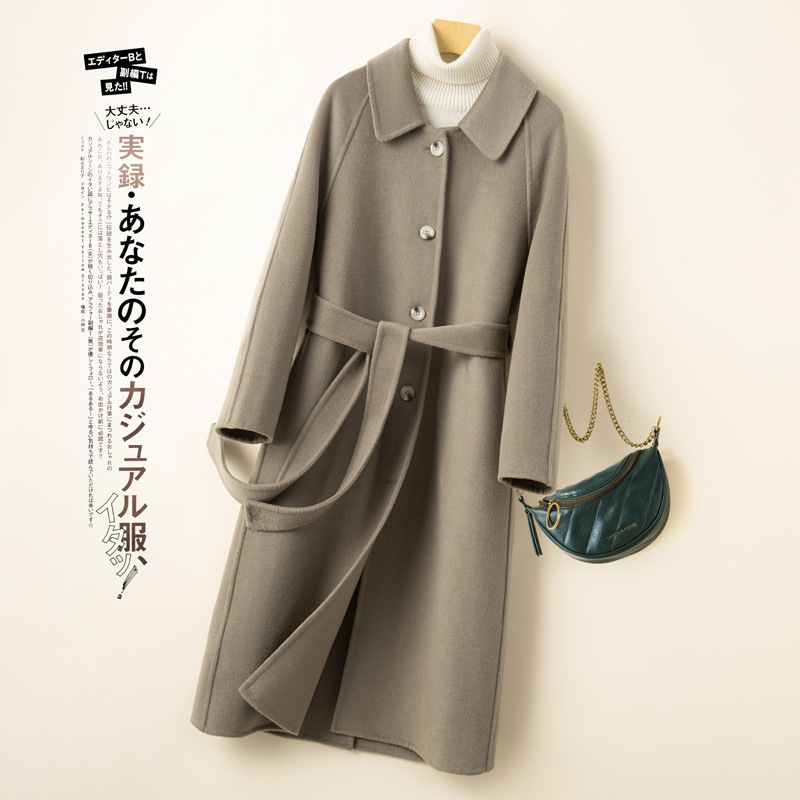 Fashionable solid color demi-season double-sided long woolen woolen…