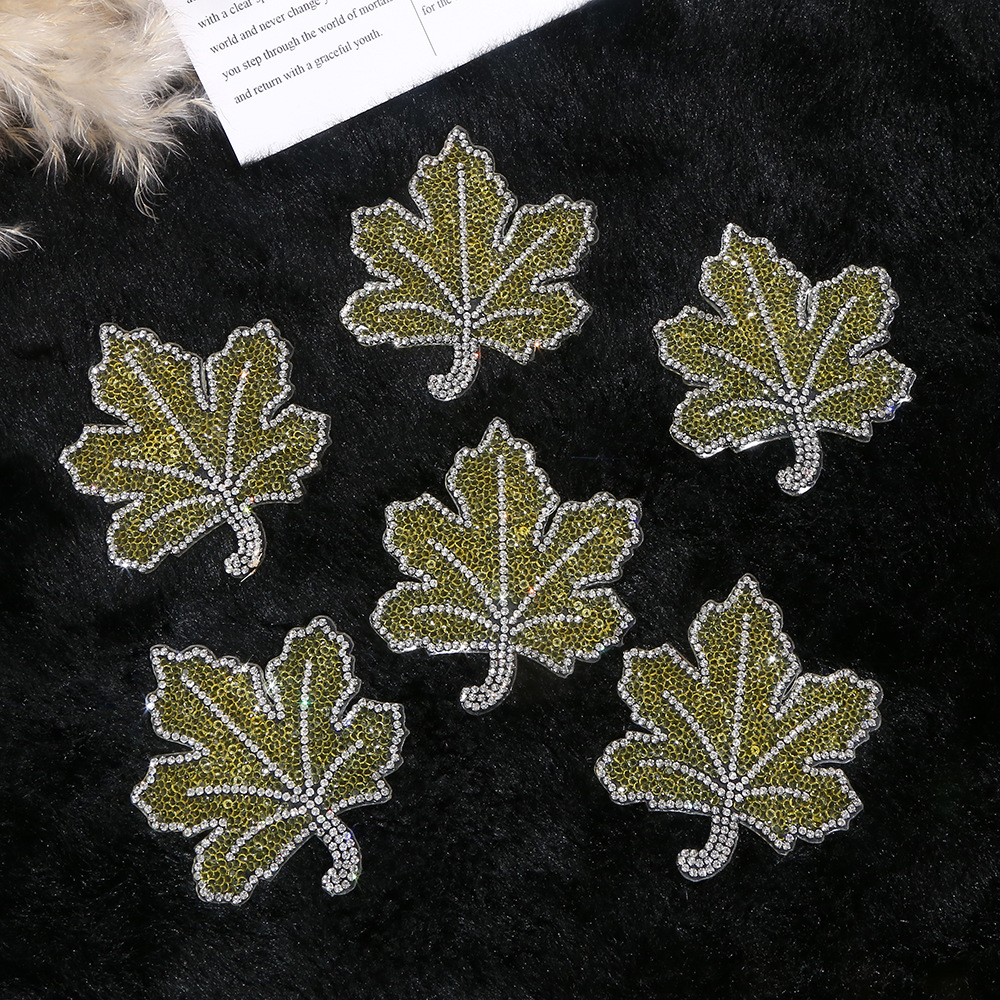 新款枫叶烫钻图双面胶背胶烫钻烫图diy服装箱包装饰水钻贴批发