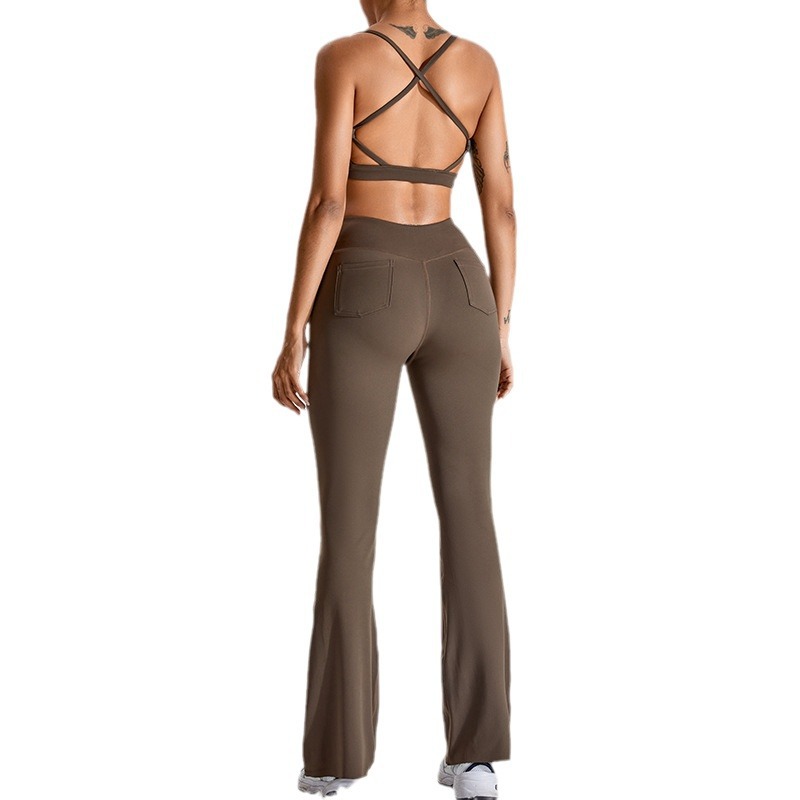 Nueva ropa de yoga desnuda transfronteriza traje de mujer con cuello en V belleza espalda ropa interior deportiva ropa exterior ropa de fitness de secado rápido traje deportivo