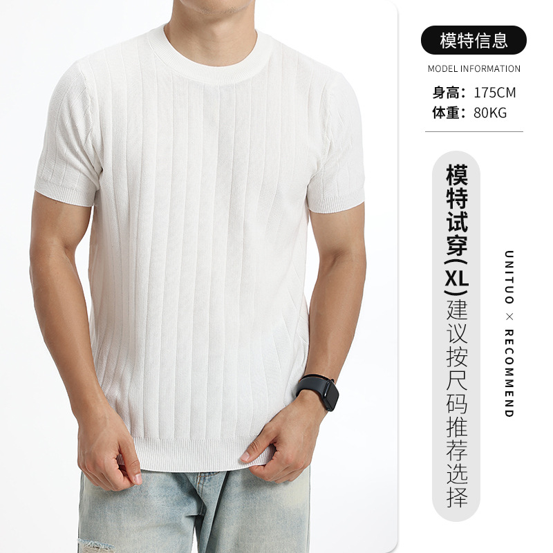 Europa y los Estados Unidos transfronterizos hombres pozo tejido de punto camiseta de cuello redondo mangas cortas 2026 verano ligero de negocios de alta calidad ropa de hombre