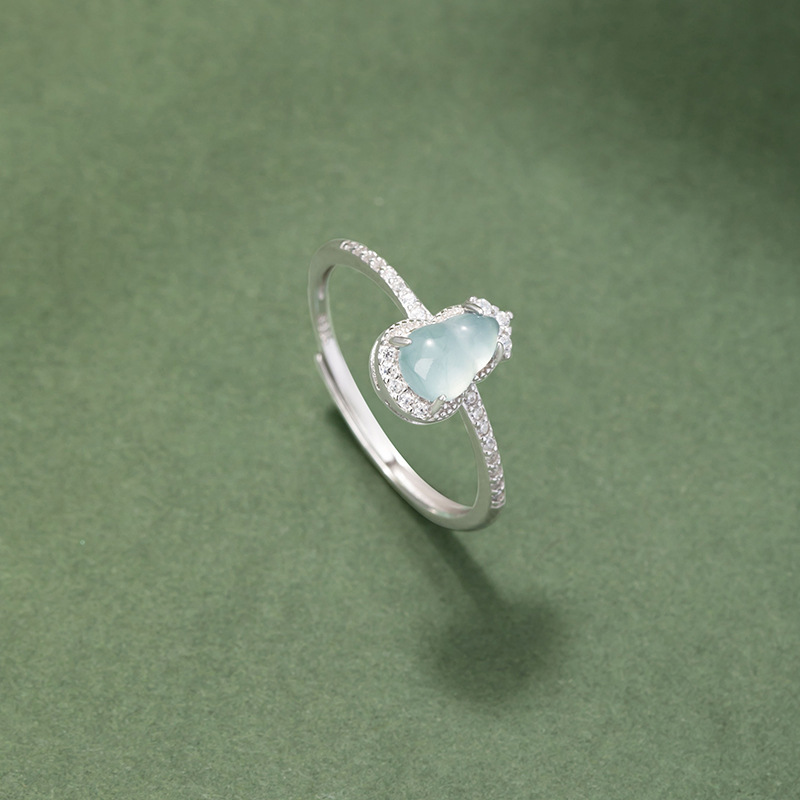 GOURD STERLING 실버 925 링 새로운 중국 스타일 국가 조수 위험한 소재 푸른 물 에메랄드 링 INS 바람 고급 센스 풀루 링