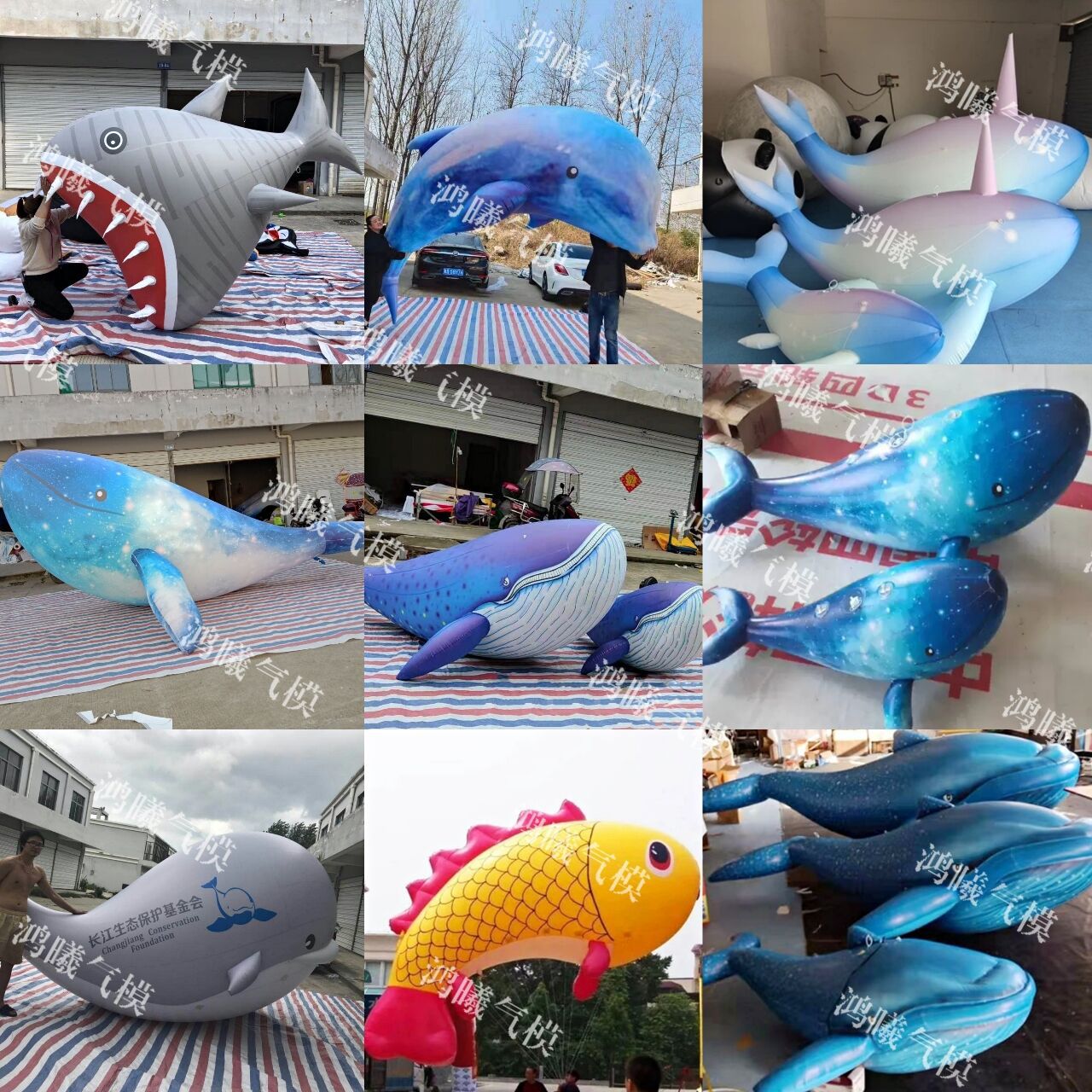 PVC鲸鱼鲨鱼海豚气模 酒吧派对悬挂充气卡通海洋馆热带鱼发光水母