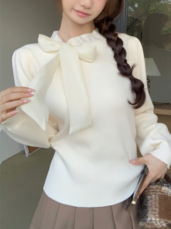 Autumn design fitted base body-friendly long-sleeve with bow