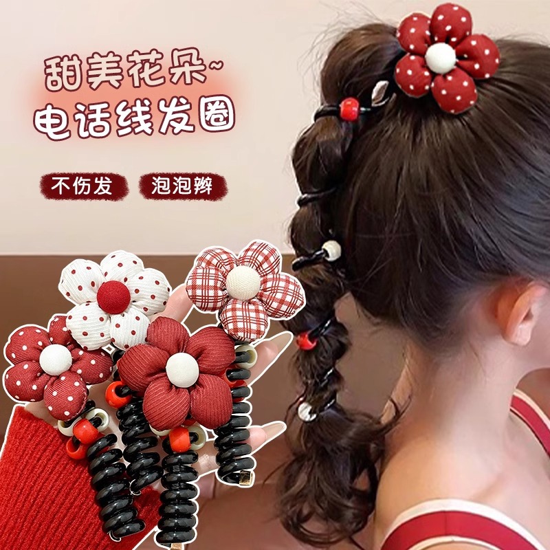 Flores para niños arco línea telefónica anillo de cabello cola de caballo burbuja trenzada cuerda de cabello artefacto para niñas atar cabello cuerda de cabello