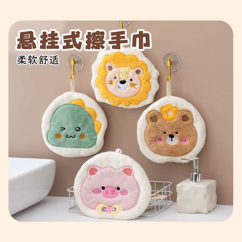 Cartoon Hand Towel for Bathroom, Kitchen, Thick Coral Fleece Absorbent Cloth, Hanging Children's Square Towel