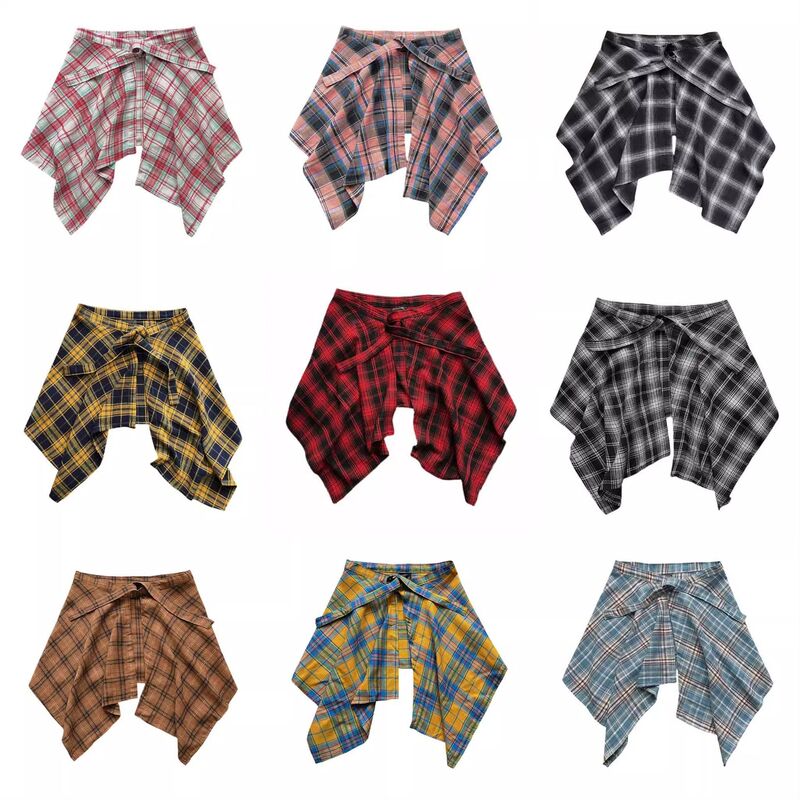 American retro colorful plaid butt-covering skirt for women, one-piece, with ties, for layering over a shirt hem American retro colorful plaid butt-covering skirt for women, one-piece, with ties, for layering over a shirt hem