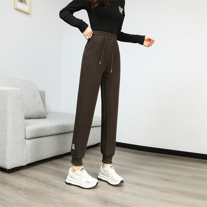 法米姿 羊羔绒运动加绒裤女新款加厚卫裤高腰显瘦束脚休闲裤哈伦