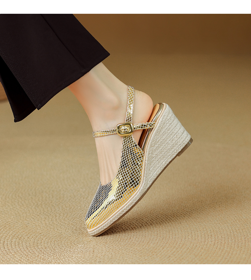 Sandal cao gót nữ mũi nhọn quai ngang đế xuồng gót 9 cm — màu vàng, bạc chi tiết 6