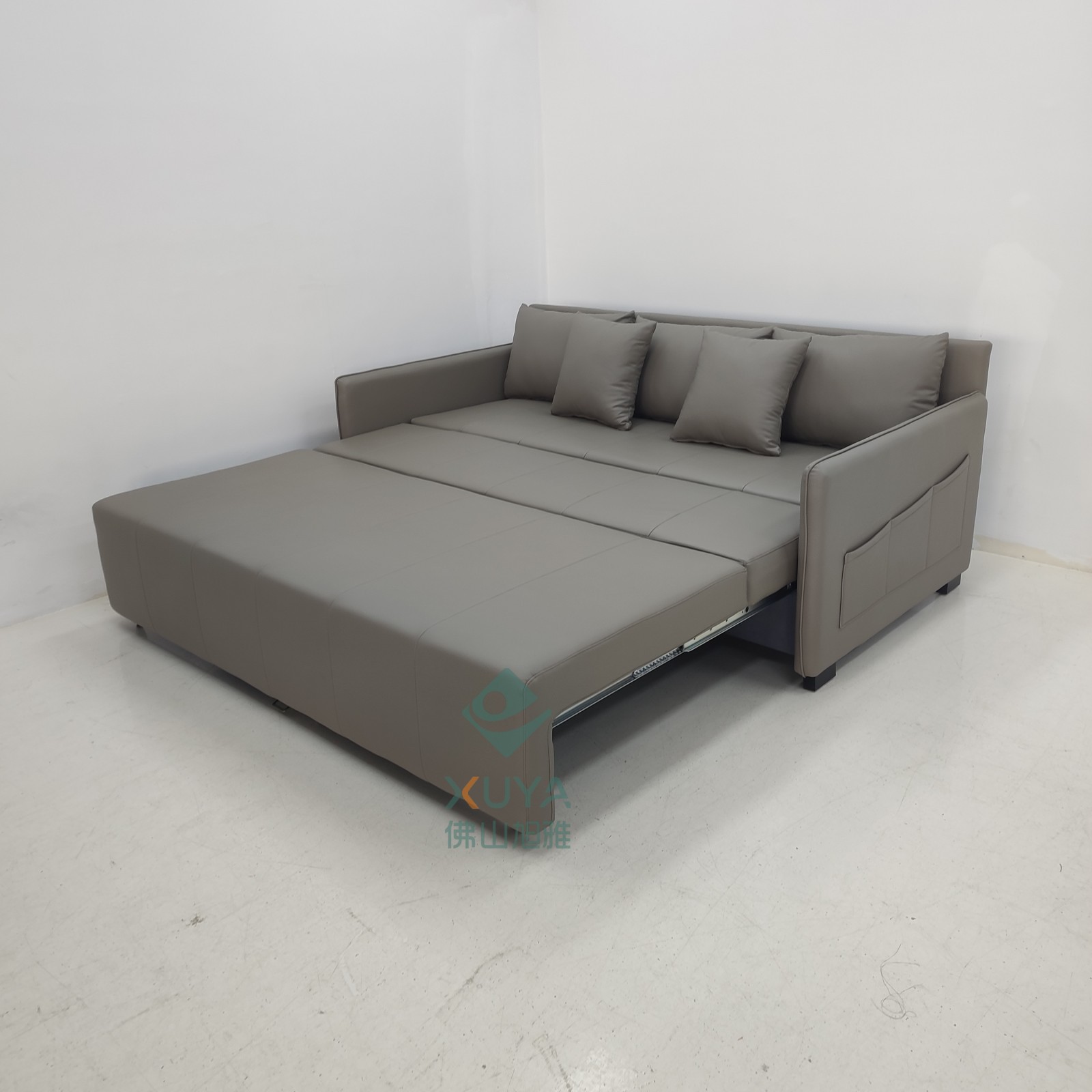 Sofá cama multifuncional doble uso plegable pequeño tipo sala de estar almacenamiento látex doble sofá cama de cuero de tres personas
