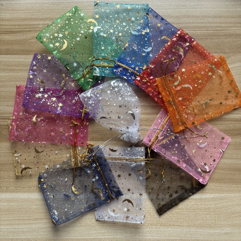 Mesh Bag Hot Stamping Silver Star Moon Jewelry Drawstring Gift Cosmetics Drawstring Storage Packaging Bag