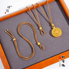 Precious Stone-Embedded 8-Character Knot Jadeite Rope Necklace with Sand-Gold Pendant Cord, Unisex