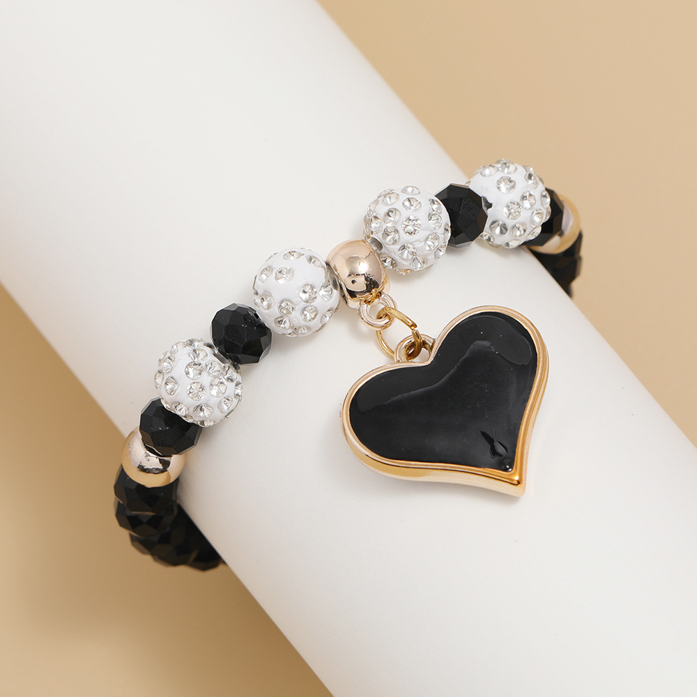 Nueva Pulsera De Cristal Simple Para Mujer Con Aceite Negro Melocotón Corazón Pulsera Joyería display picture 4