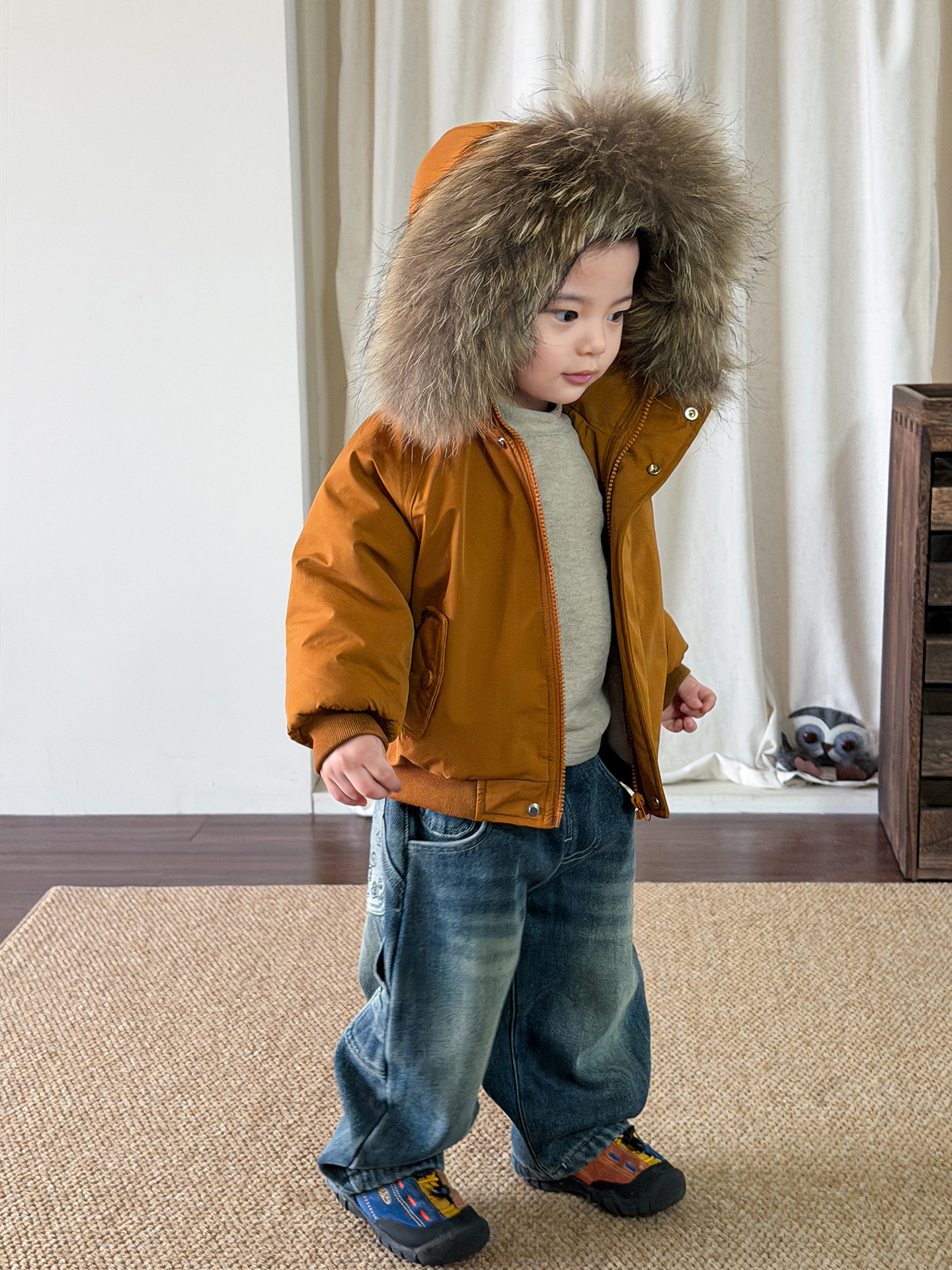 Ingke ropa infantil de algodón de niño ropa de invierno 2025 pequeño chaqueta de algodón de niño chaqueta de algodón cuello con capuchón para superar