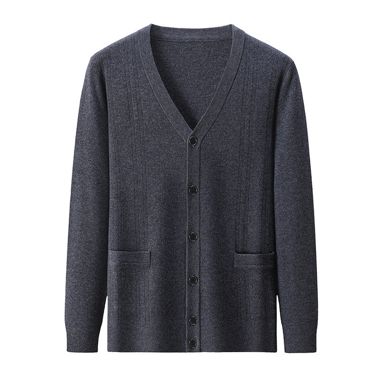 Otoño y invierno hombres de punto Cardigan de mediana edad nuevo negocio Jacquard de manga larga chaqueta casual de punto hombre suéter delgado