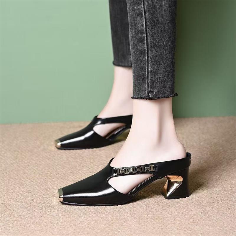 Explosiones de moda zapatillas de cabeza cuadrada y media para mujeres 2026 verano nuevo nicho de diseño de un pedazo de zapatillas de cabeza image 6