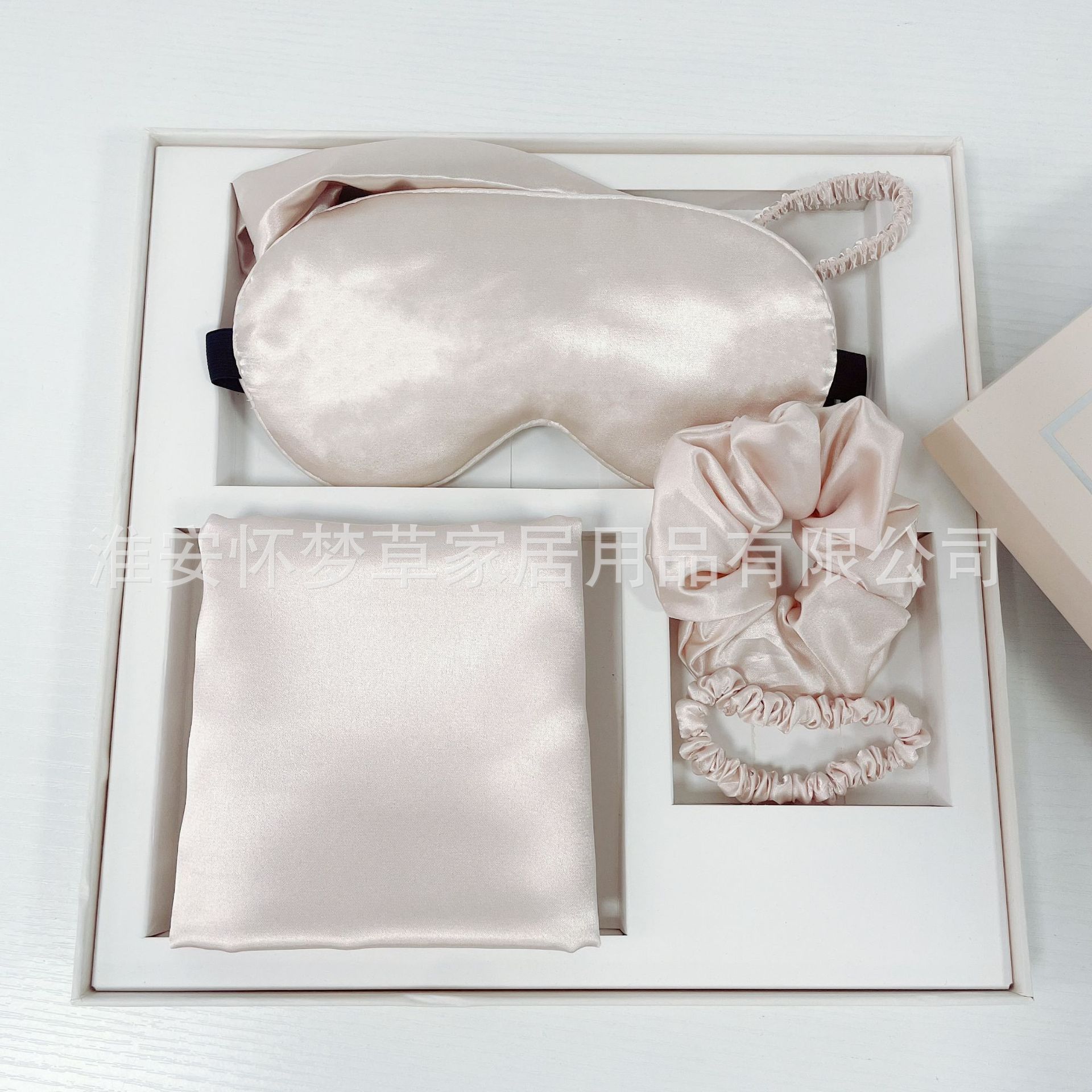 Conjunto de cinco piezas de carne rosa (el mismo color de la banda de ajuste de botón de ojos + banda de pelo + funda de almohada + anillo de pelo + anillo de pelo fino)