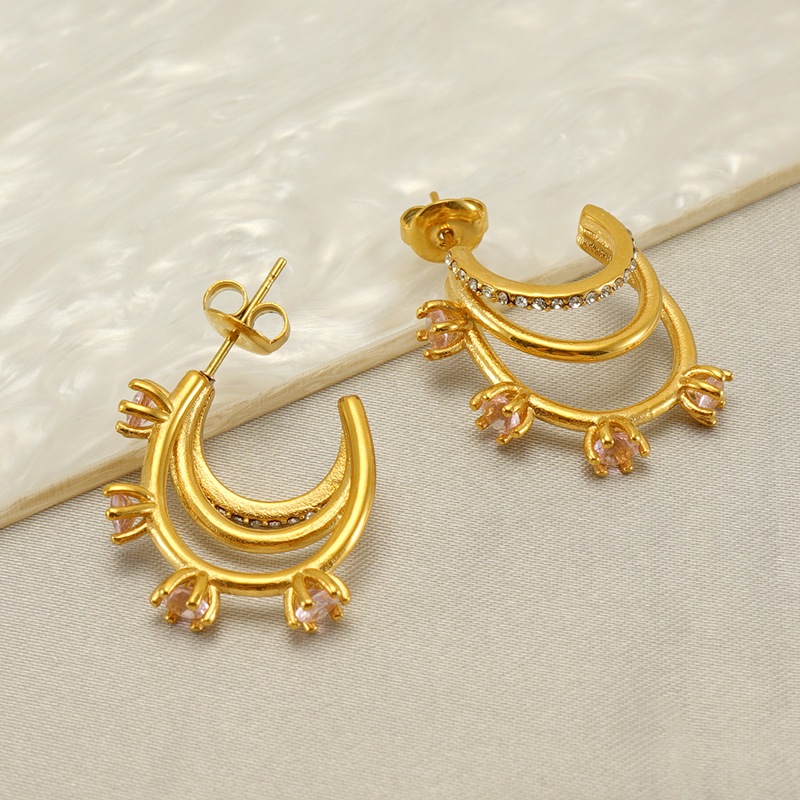 1 Pair Geometric Elegant Simple Style Stainless Steel 18K Gold Plated Zircon Ear Studs display picture 2