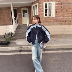 胖mm韩版2025秋季美拉德撞色立领外套休闲风百搭新款夹克女