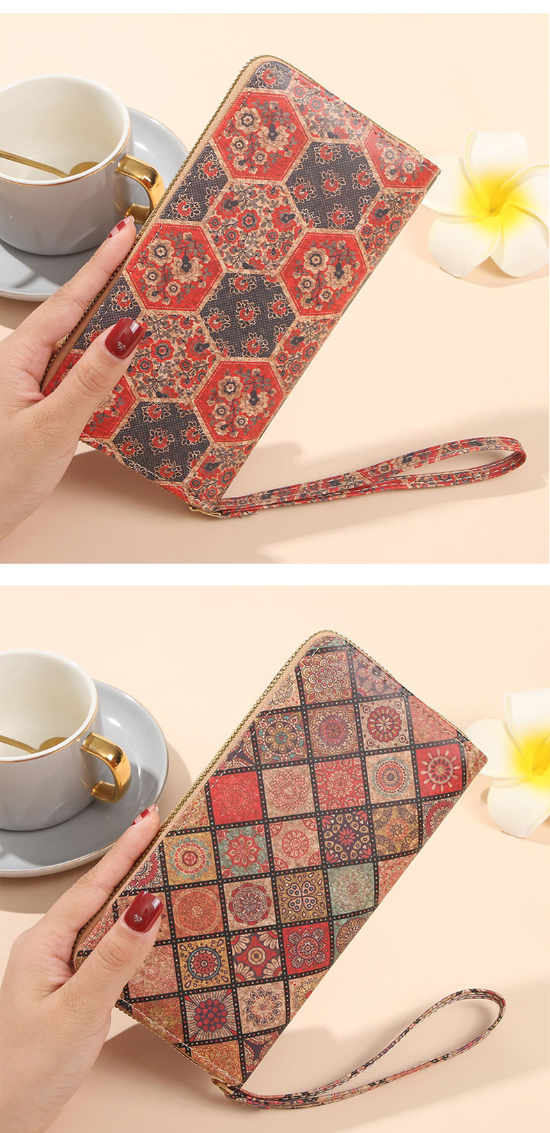 90g Weight Polyester Lining Material Zipper Closure Type Long Wallets Bags Type 1 Piece Quantity Daily Occasion Pu Leather Material Geometric Pattern All Seasons Season Women's Gender Vintage Style Style Square Shape Women's Geometric Pu Leather Zipper Long Wallets 12